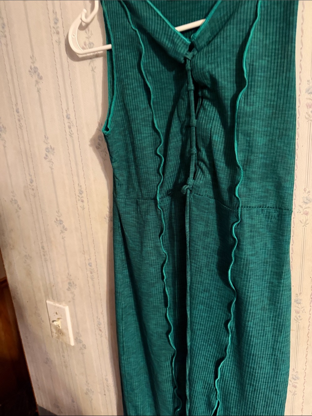 Emerald Sleeveless Ruffle-Front Dress